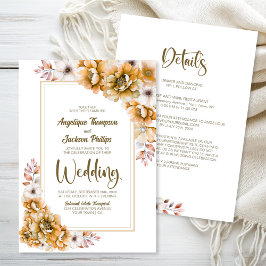 オレンジの花をモチーフにした、ウェディングにぴったりなオールインワンの招待状 招待状