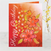 オレンジの花を付けたパーソナライズされた誕生日カード カード (黄色い花)