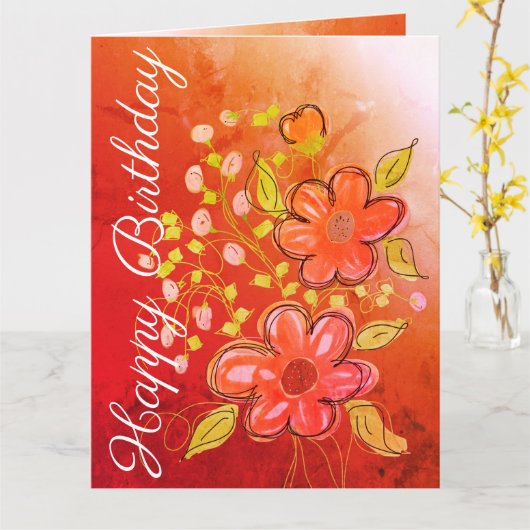 オレンジの花を付けたパーソナライズされた誕生日カード カード (黄色い花)