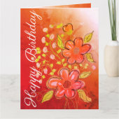 オレンジの花を付けたパーソナライズされた誕生日カード カード (正面)