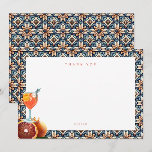 オレンジの花を添えたジューシーオレンジスプリッツのブライダルシャワー サンキューカード (正面/裏面)