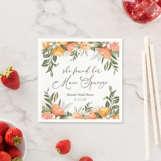 オレンジの花嫁のシャワーナプキン メインスクイーズ スタンダードカクテルナプキン (インサイチュ)