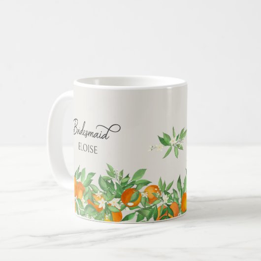 オレンジの花嫁メイドのウェディングパーティギフト コーヒーマグカップ (正面左)