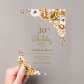 オレンジの花柄がおしゃれな30歳の誕生日パーティー アクリル招待状 (インサイチュ (ポータブル))