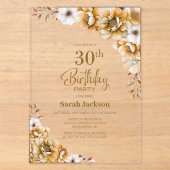 オレンジの花柄がおしゃれな30歳の誕生日パーティー アクリル招待状 (正面)