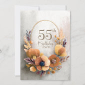 オレンジの花柄の55歳の誕生日パーティー 招待状 (正面)
