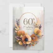 オレンジの花柄の60歳の誕生日パーティー 招待状 (正面)