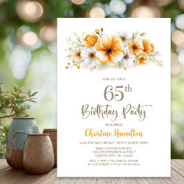 オレンジの花柄の65歳の誕生日パーティー 招待状