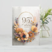 オレンジの花柄の95歳の誕生日パーティー 招待状 (スタンド正面)