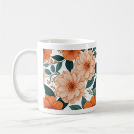オレンジの花柄マグカップ コーヒーマグカップ