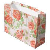 オレンジの花柄ローズ大型ギフトバッグ ラージペーパーバッグ (裏面アングル)