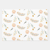 オレンジの花柄包装紙 フラットシートセット 3枚組 ラッピングペーパーシート (正面2)