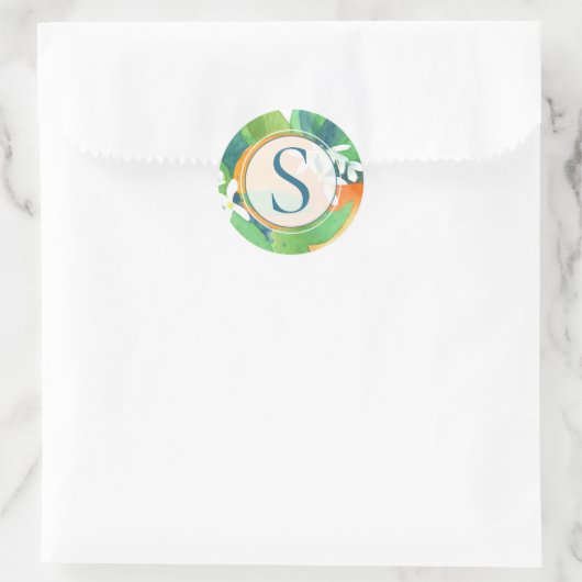 オレンジの花柑橘類フルーツウォーター色モノグラム ラウンドシール (バッグ)