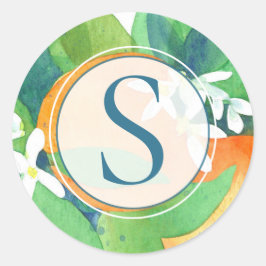 オレンジの花柑橘類フルーツウォーター色モノグラム ラウンドシール