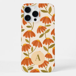 オレンジの花模様のモノグラム文字  iPhone 16 PRO MAXケース