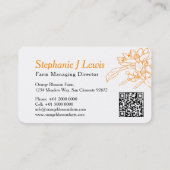 オレンジの花畑植物の柑橘類販売業者事業 名刺 (裏面)