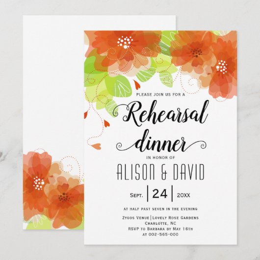 オレンジの花結婚のリハーサル 招待状 (正面/裏面)