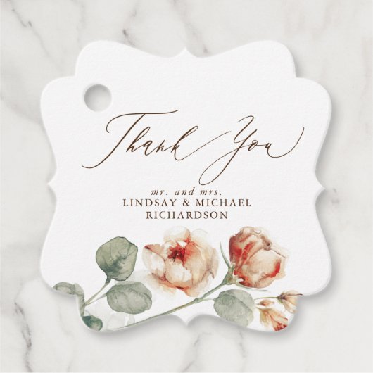 オレンジの花 エレガント ウェディング サンクス フェイバータグ (正面)