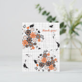 オレンジの花 チック グランジ インクのしみ 落書き キッズ ポストカード (スタンド正面)