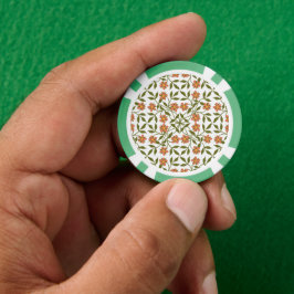 オレンジの花、フラワーパターン、グリーン、ボホ ポーカーチップ