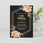 オレンジの花 ブラック 女性 大人 誕生日 招待状 (スタンド正面)