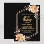 オレンジの花 ブラック 女性 大人 誕生日 招待状 (正面/裏面)