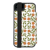 オレンジの花 ボヘミアンな花柄 グリーン INCIPIO iPhoneウォレットケース (フォリオ裏面)