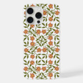 オレンジの花 ボヘミアンな花柄 グリーン iPhoneケース (裏面)