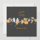 オレンジの花+ラブバード/DIY背景色 招待状 (正面)