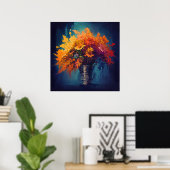 オレンジの花 - 写実的な静物アートスタイル ポスター (ホームオフィス)