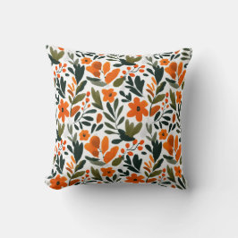 オレンジの花 春のフラワーパターン モダン クッション