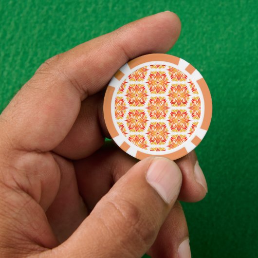 オレンジの花、花の模様、フラワーパターン ポーカーチップ (手)