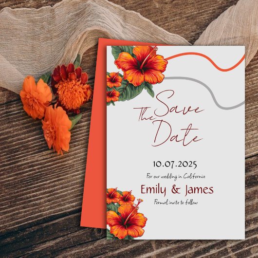 オレンジの花 Save The Date 招待カード 招待状