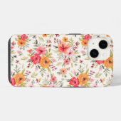 オレンジの落書き庭の花柄 iPhoneケース (裏面横)