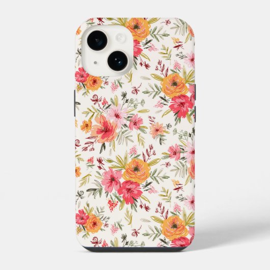 オレンジの落書き庭の花柄 iPhoneケース (裏面)