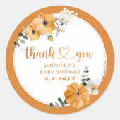 オレンジの葉が落ちるパンプキンに感謝 ラウンドシール (正面)