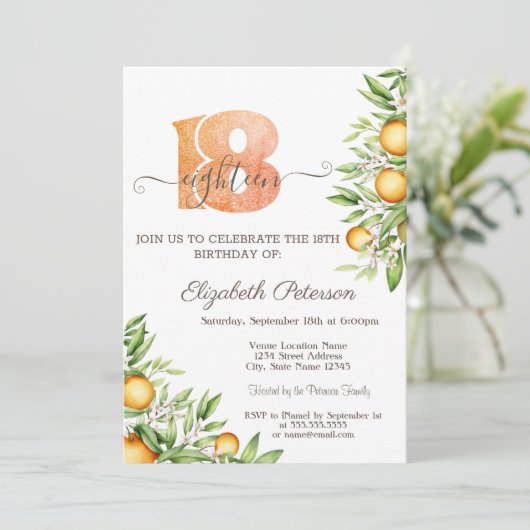 オレンジの葉 シトラス 18歳の誕生日 招待状 (スタンド正面)