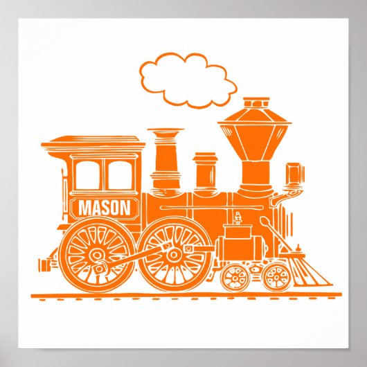 オレンジの蒸気機関車の男の子の部屋のアートをカスタマイズ ポスター (正面)