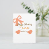 オレンジの蝶結びの花 パステル 水彩 誕生日 名前 ポストカード (スタンド正面)