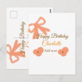 オレンジの蝶結びの花 パステル 水彩 誕生日 名前 ポストカード (正面/裏面)