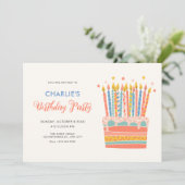 オレンジの装飾お誕生日ケーキ 招待状 (スタンド正面)