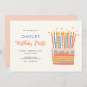 オレンジの装飾お誕生日ケーキ 招待状 (正面/裏面)