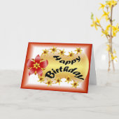 オレンジの誕生日に美しい赤と金ゴールドの花 カード (黄色い花)