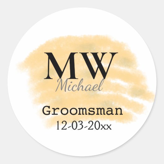 オレンジの賢い緑の結婚式仲人 名前 日付を追加 ラウンドシール (正面)