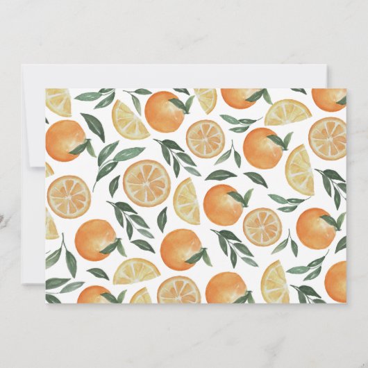 オレンジの赤ちゃんかわいこちゃんがシャワーを浴びる途中にある 招待状 (裏面)