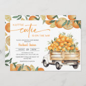 オレンジの赤ちゃんかわいこちゃんがシャワーを浴びる途中にある 招待状 (正面/裏面)