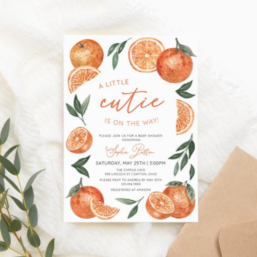 オレンジの赤ちゃんかわいこちゃんがシャワーを浴びる途中にある 招待状