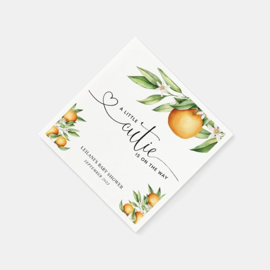 オレンジの赤ちゃんかわいこちゃんのシャワーが途中にある スタンダードカクテルナプキン (角)