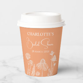 オレンジの野生の花をスケッチした花のウェディングシャワー 紙コップ