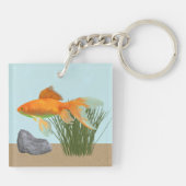 オレンジの金魚の自然の水槽 キーホルダー (裏面)